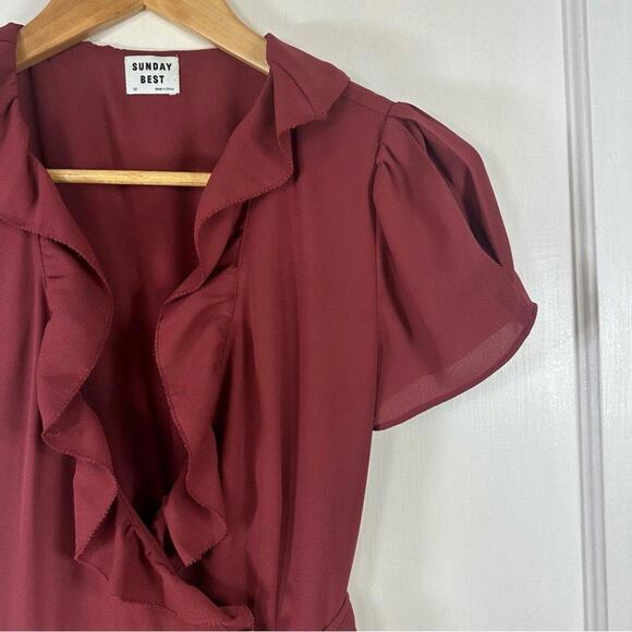 Aritzia Sunday Best Ruffle Wrap Mini Dress Adjustable Tie - Picture 7 of 10